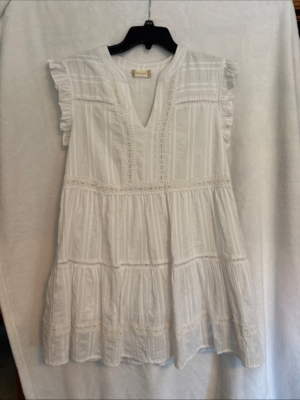Altar'd State White Cotton Lace-Trim Tiered Dress